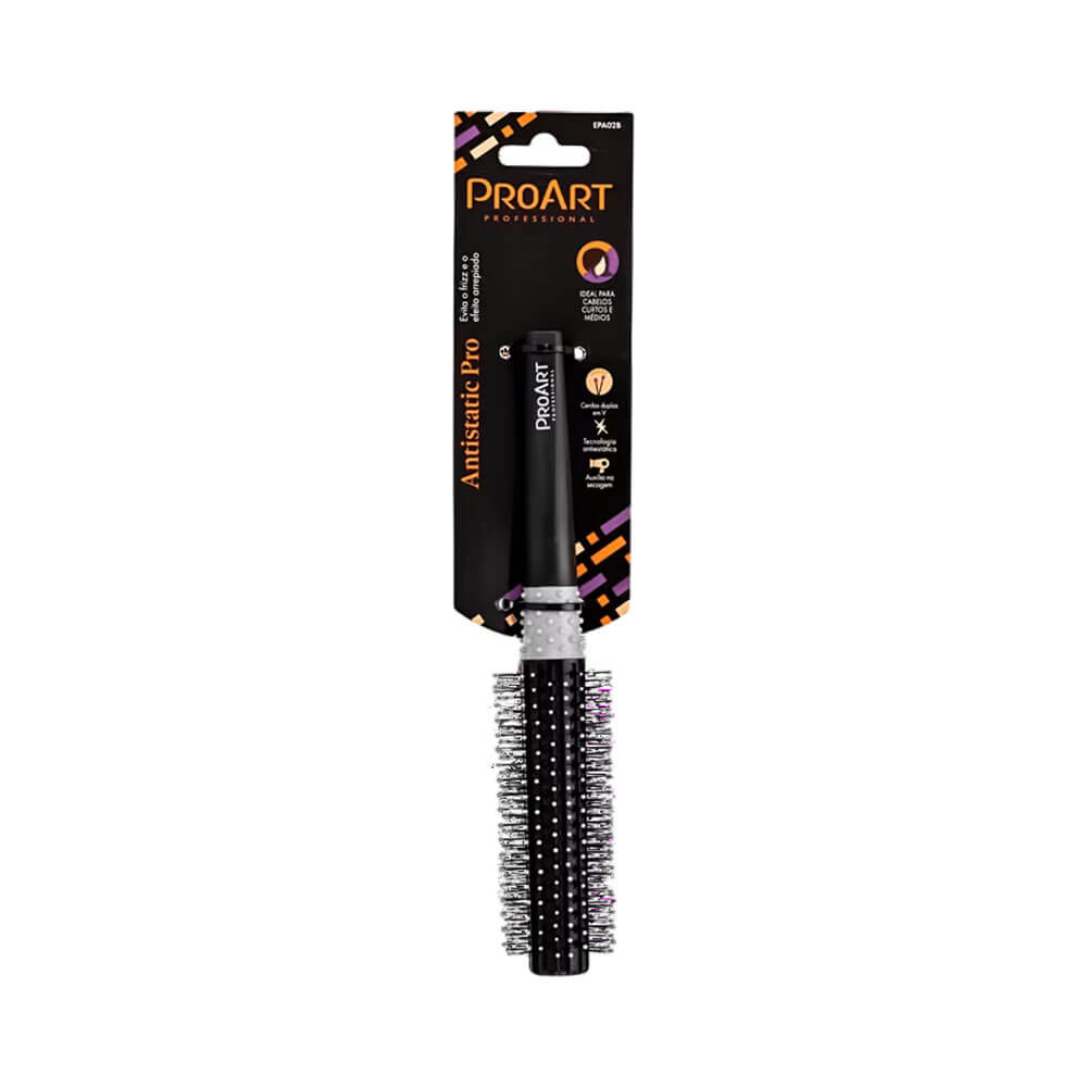 Escova Proart Antiestatic Pro 19mm embalada em blister preto com detalhes em laranja