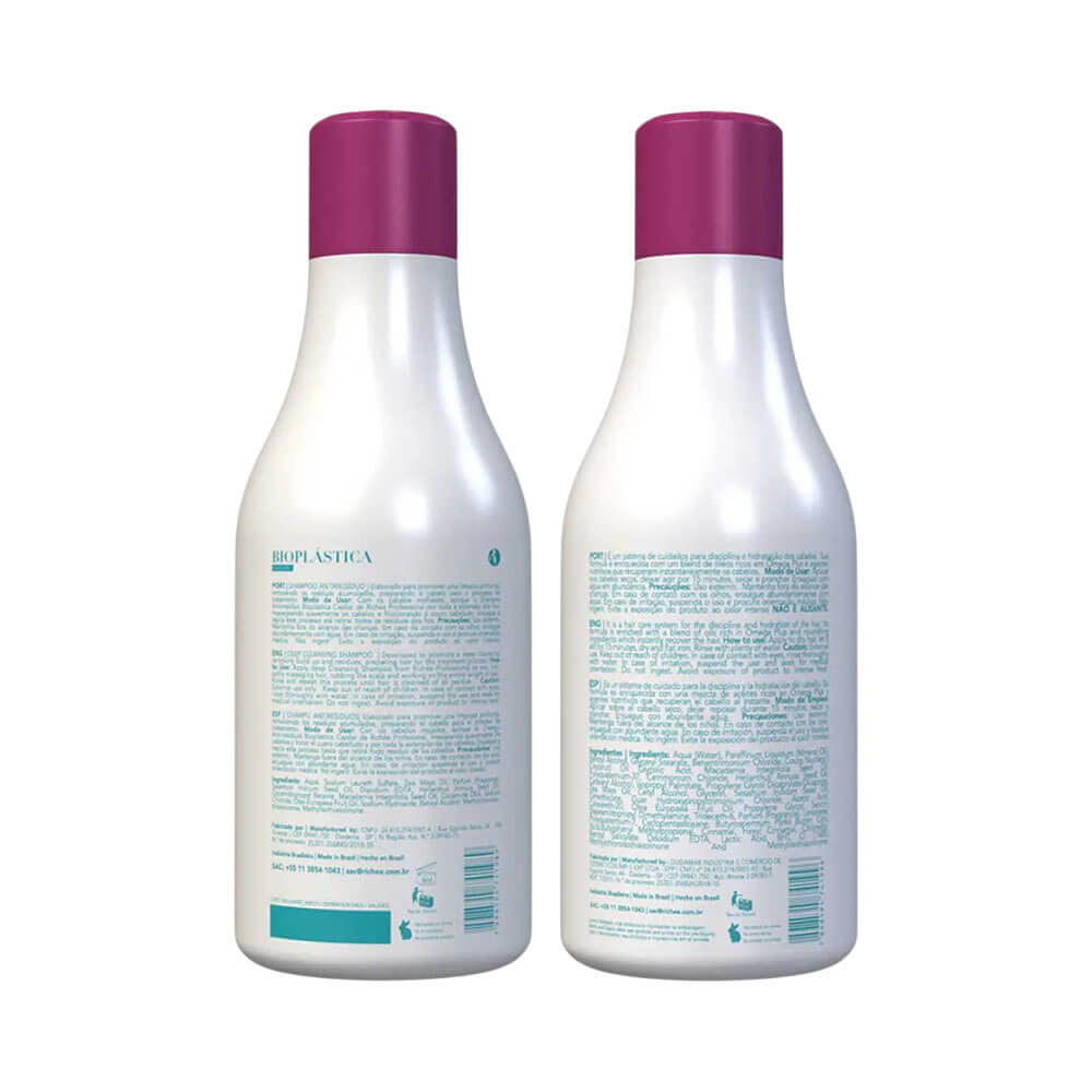 Verso das embalagens do Kit Richée mostrando informações técnicas e composição