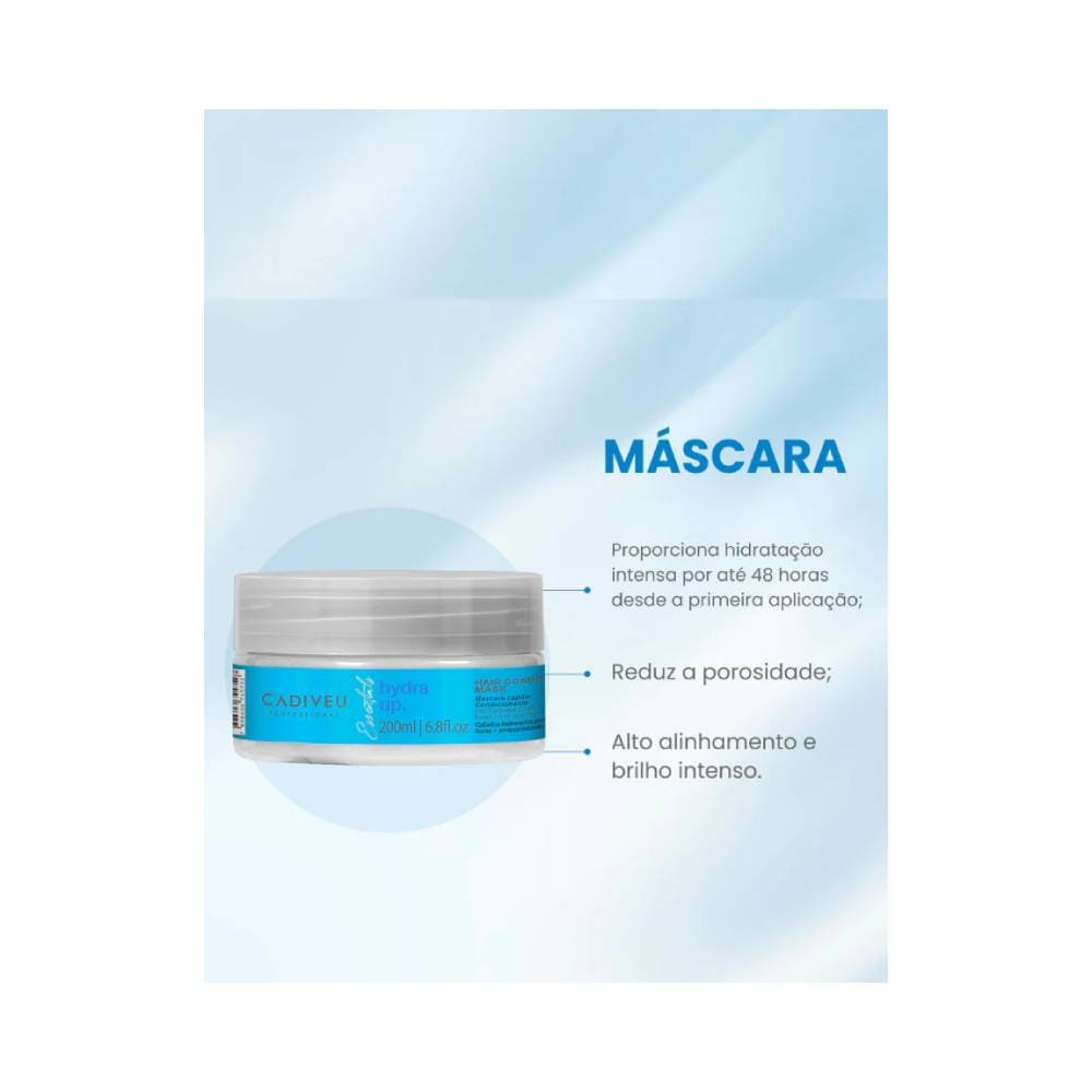 Máscara Cadiveu Essentials Hydra Up 200ml com destaque para benefícios