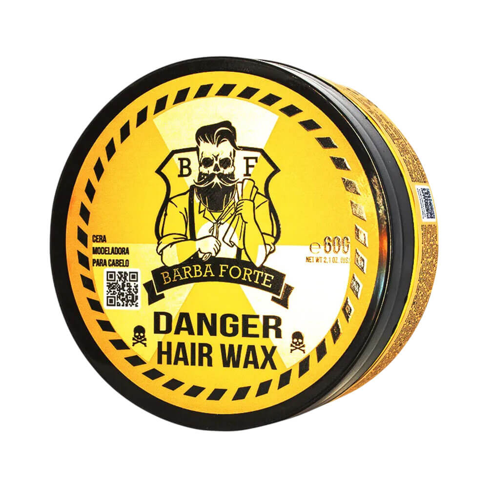 Cera Modeladora Barba Forte Danger 60g em embalagem amarela e preta com design gráfico masculino