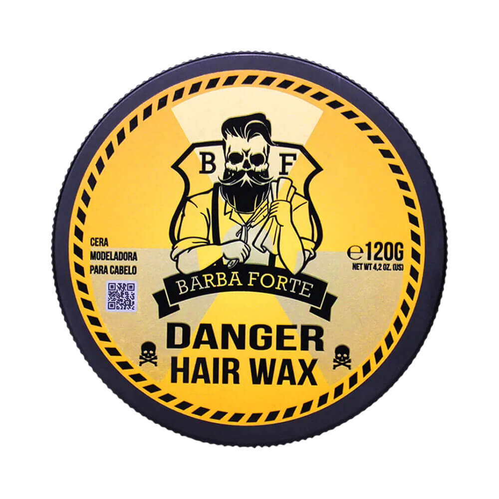 Cera Modeladora Barba Forte Danger 60g vista lateral mostrando embalagem redonda