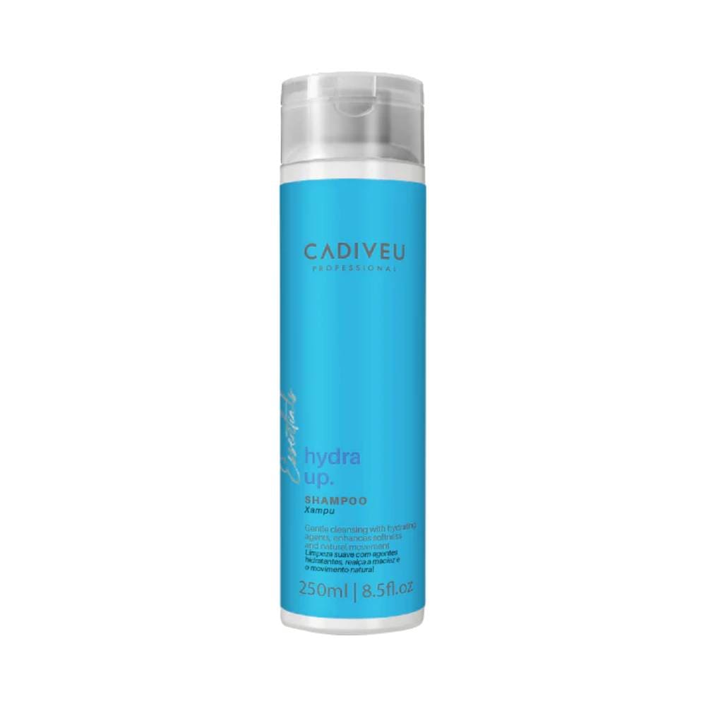 Shampoo Cadiveu Essentials Hydra Up 250ml em embalagem azul clara com tampa transparente