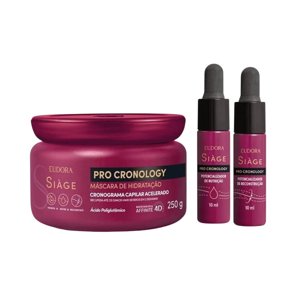 Kit Siàge Pro Cronology da Eudora com máscara de hidratação e potencializadores de nutrição e reconstrução