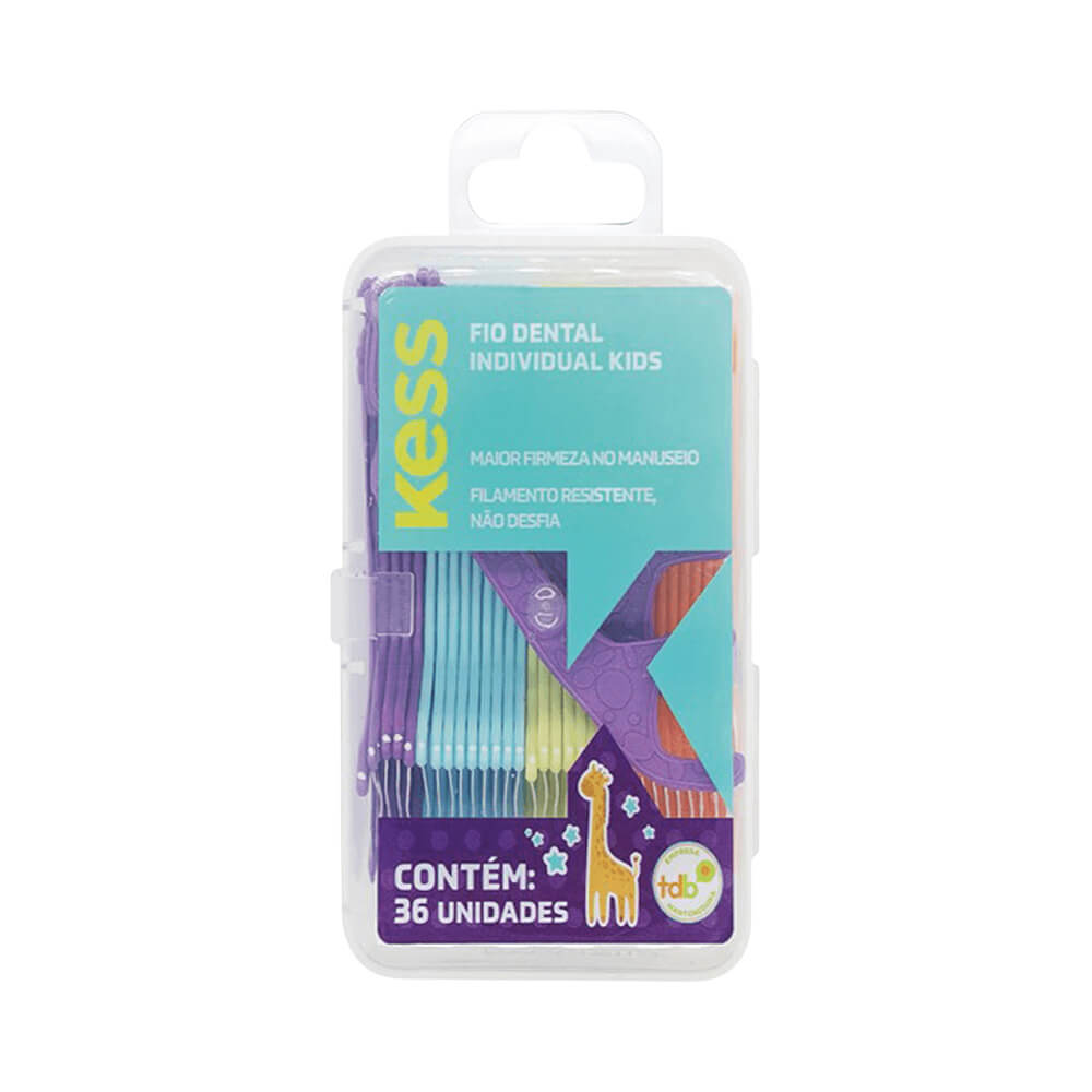 Fio Dental Individual Kess Kids embalagem com 36 unidades coloridas