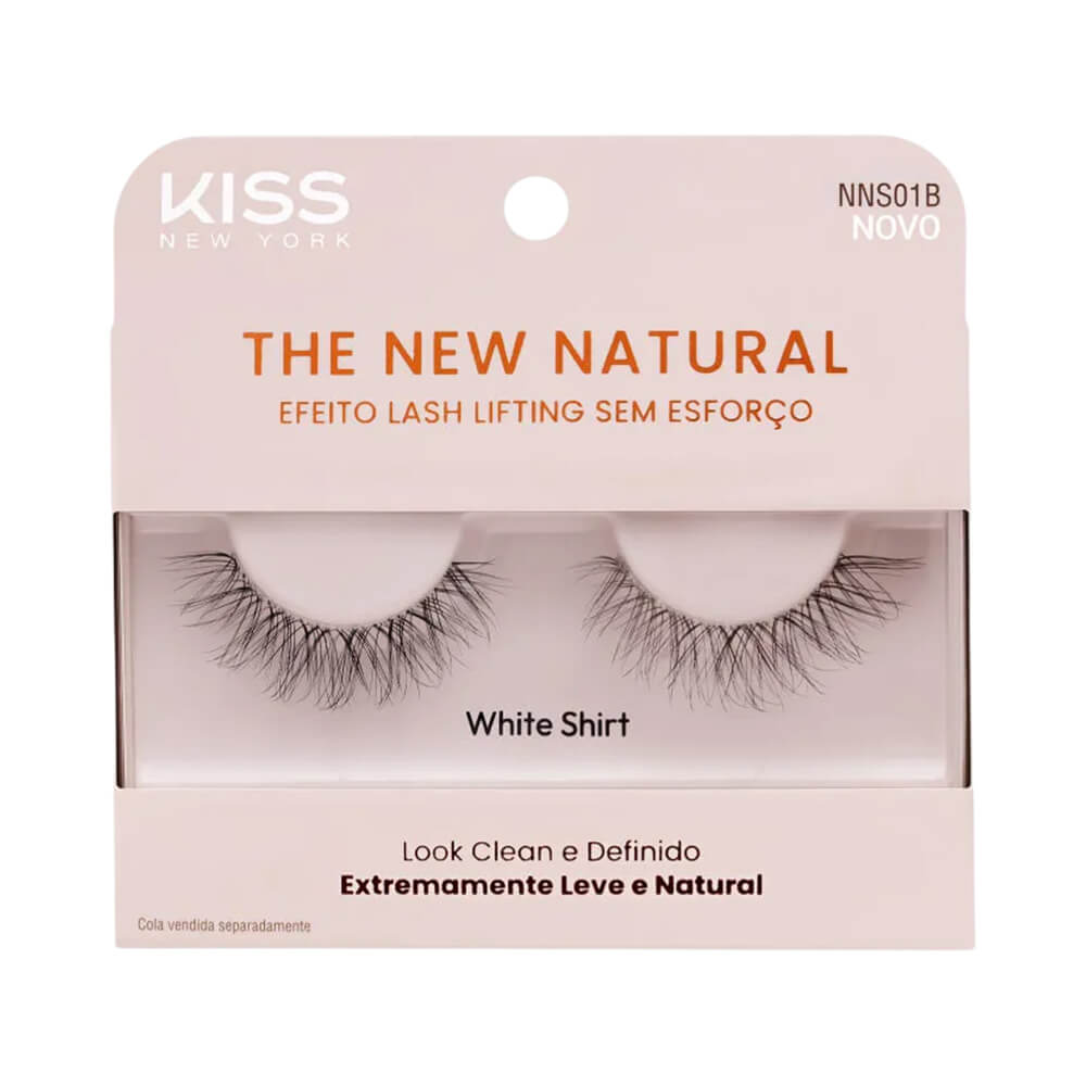 Embalagem frontal dos Cílios Postiços Kiss New York The New Natural White Shirt com destaque para efeito lash lifting