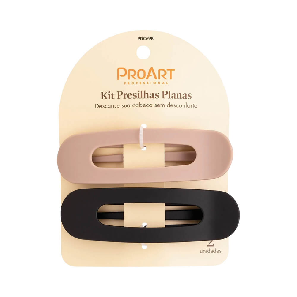 Kit Presilha Proart Plana Preto e Bege 2 Unidades em cartão bege claro com logo Proart