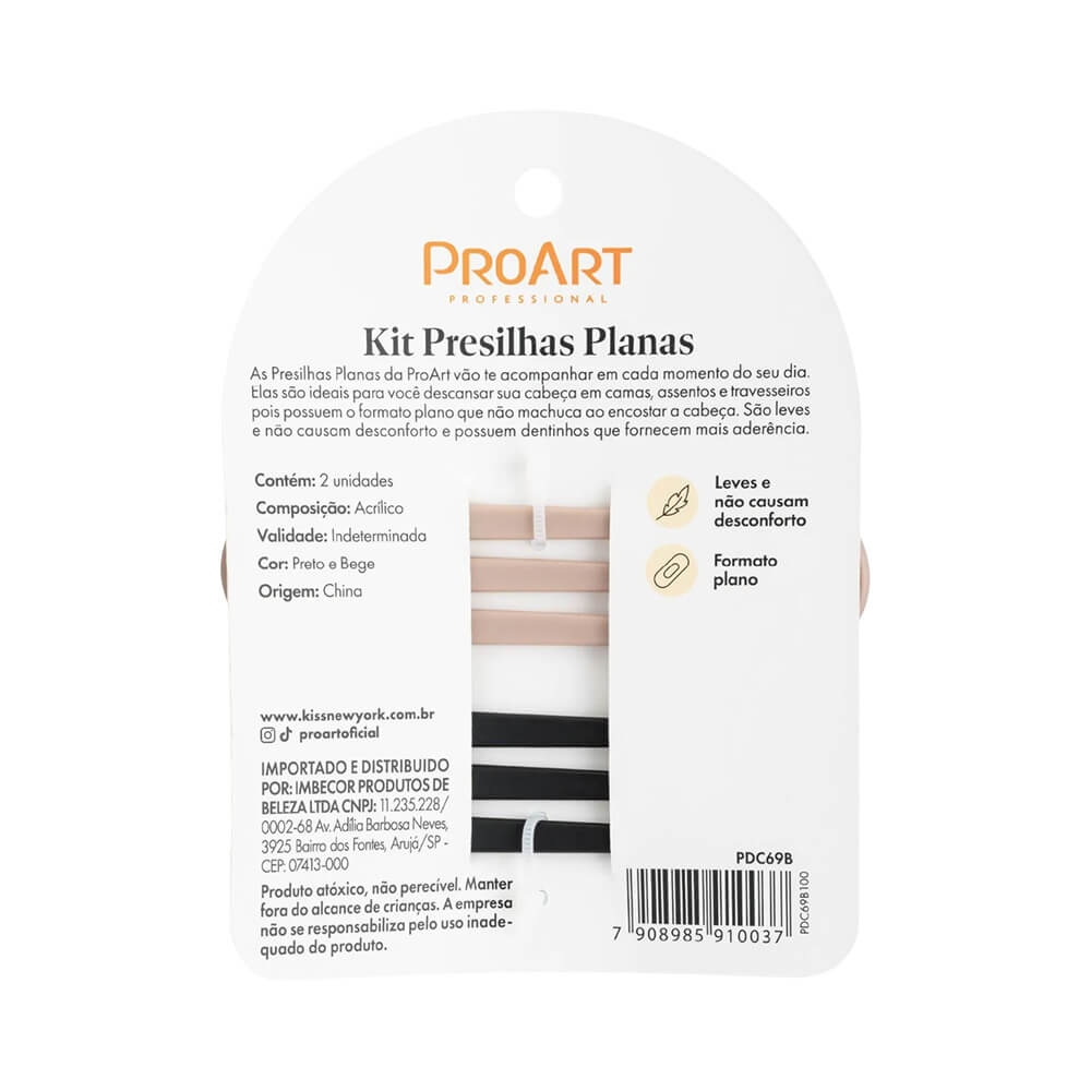 Parte traseira do cartão do Kit Presilha Proart Plana com informações técnicas