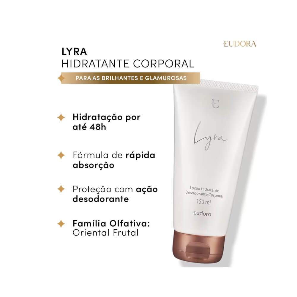 Frasco de loção corporal Eudora Lyra em fundo branco