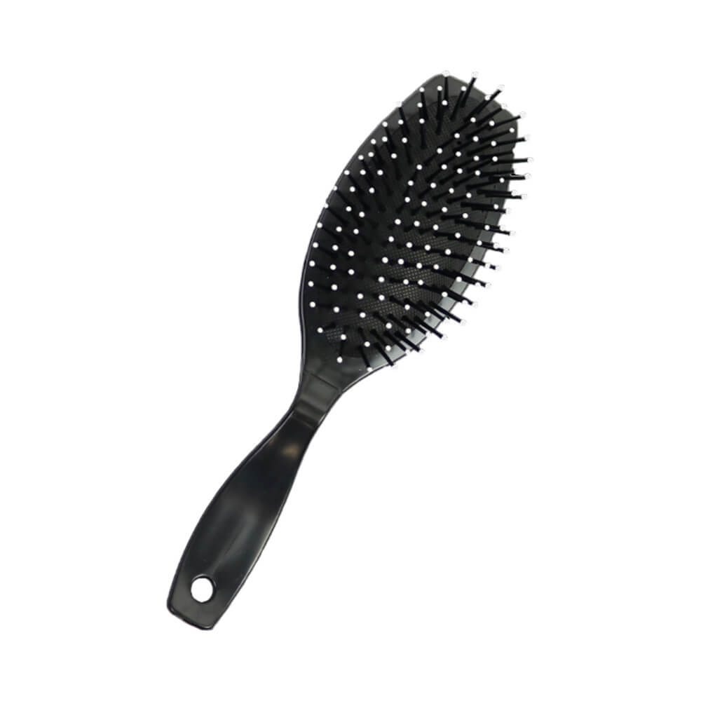 Escova de cabelo almofadada oval Marilú modelo 4212 preta com cerdas pretas e pontas brancas