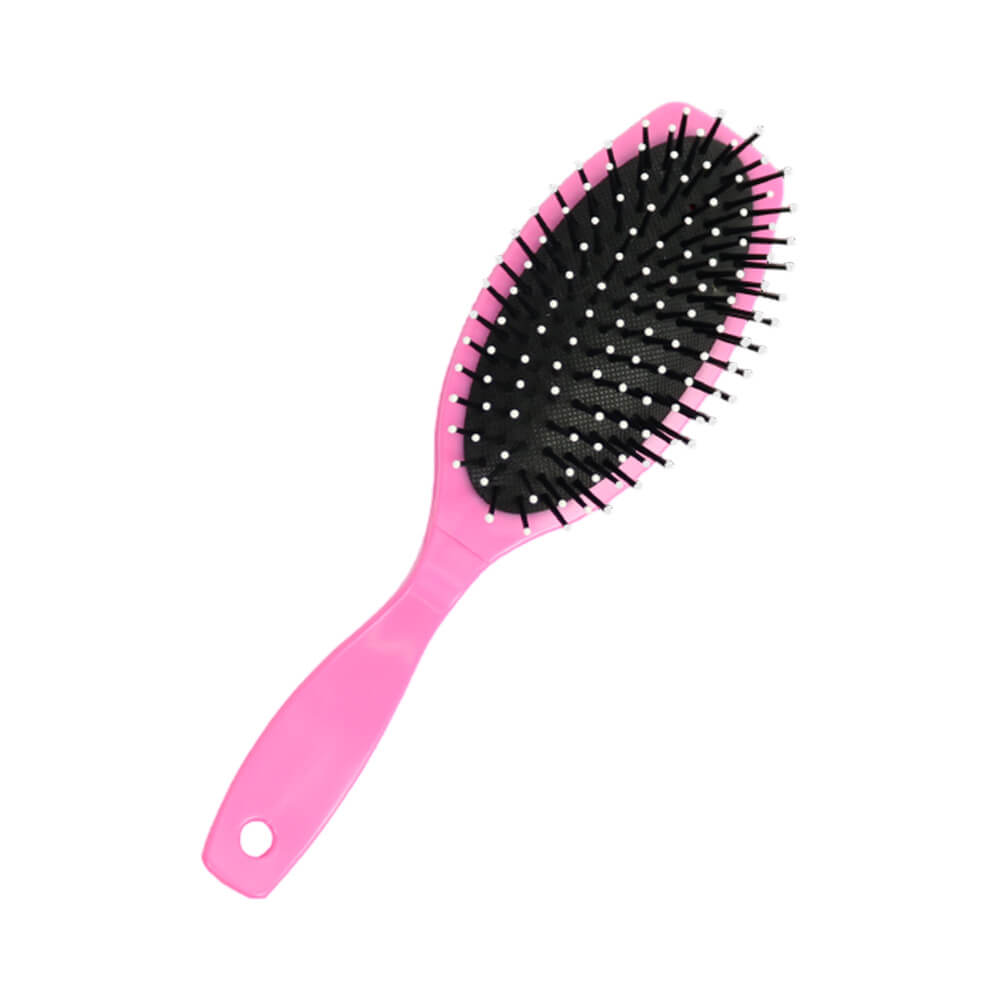 Escova de cabelo almofadada oval Marilú modelo 4212 rosa com cerdas pretas e pontas brancas