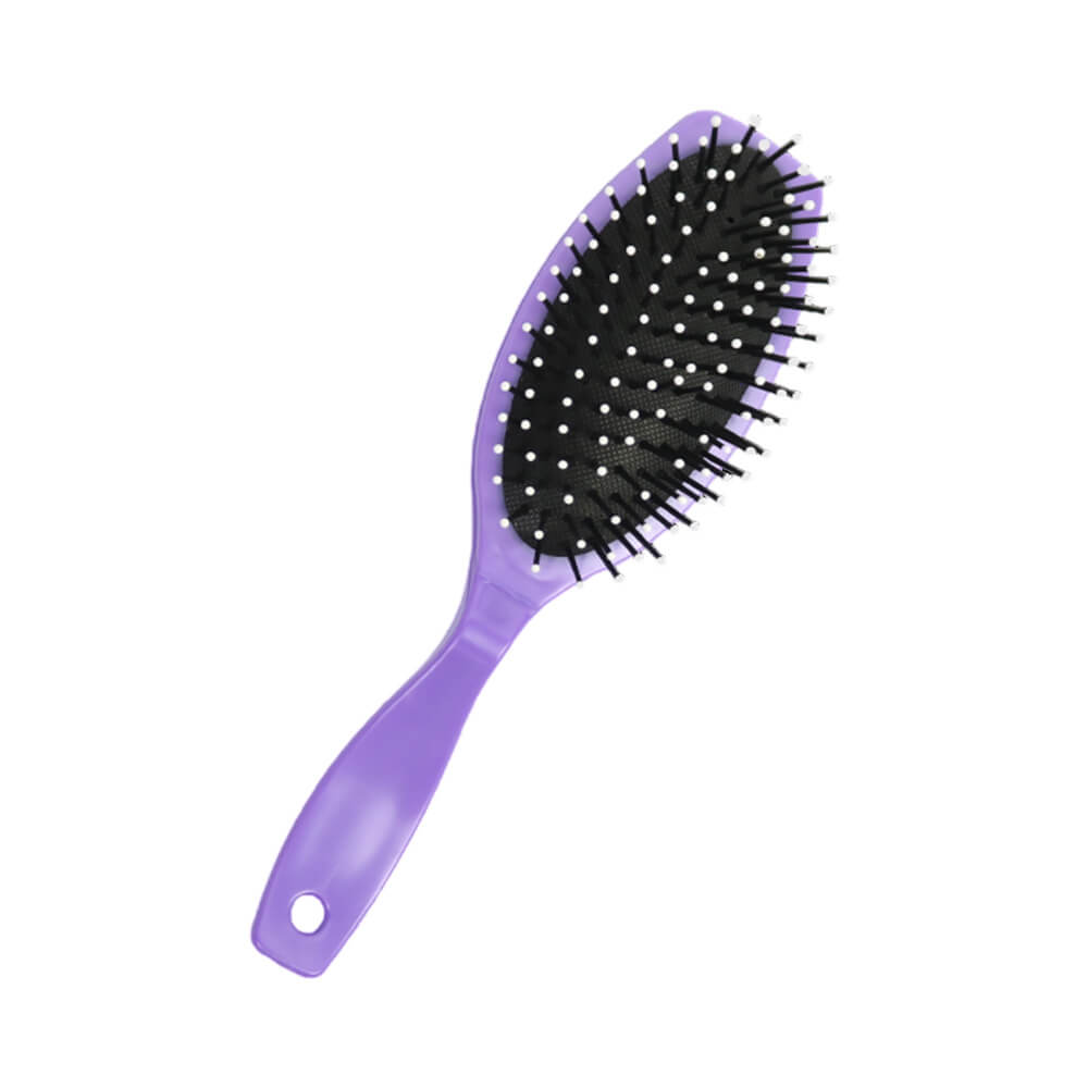 Escova de cabelo almofadada oval Marilú modelo 4212 lilás com cerdas pretas e pontas brancas