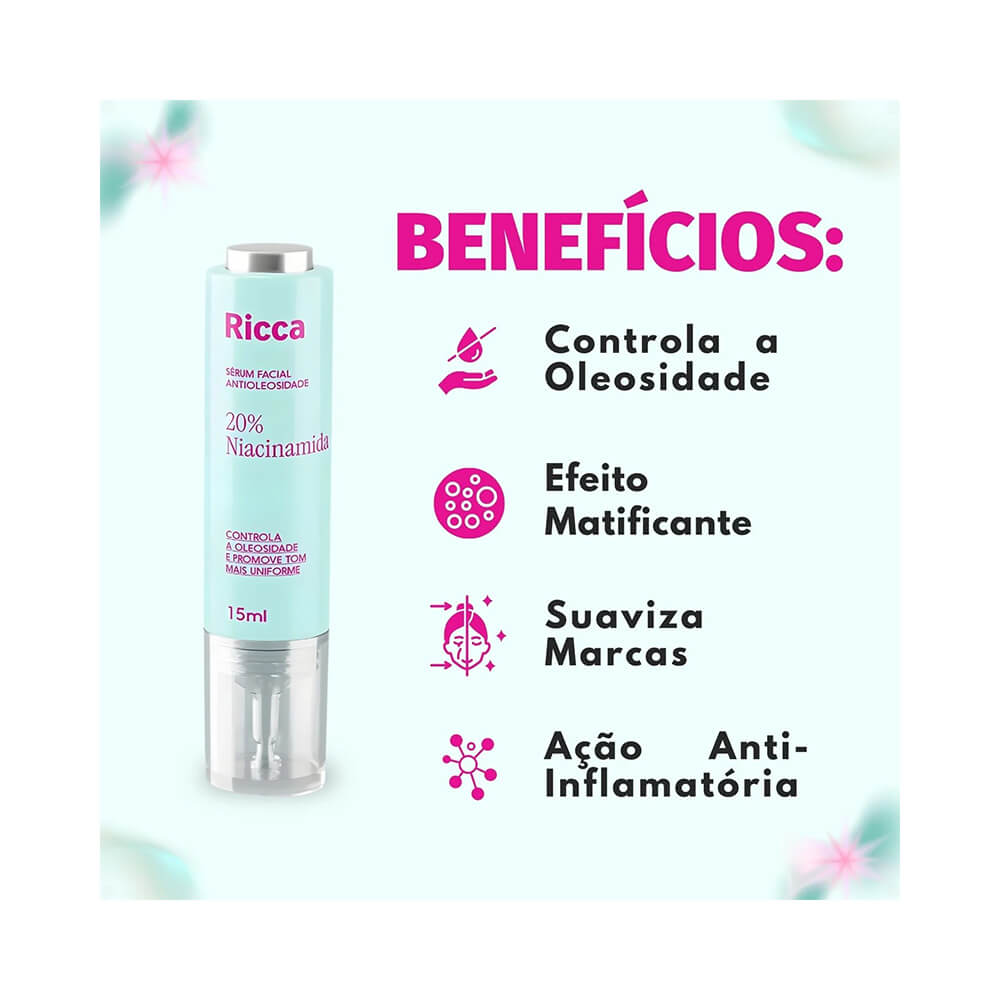 Sérum Ricca Niacinamida com lista de benefícios