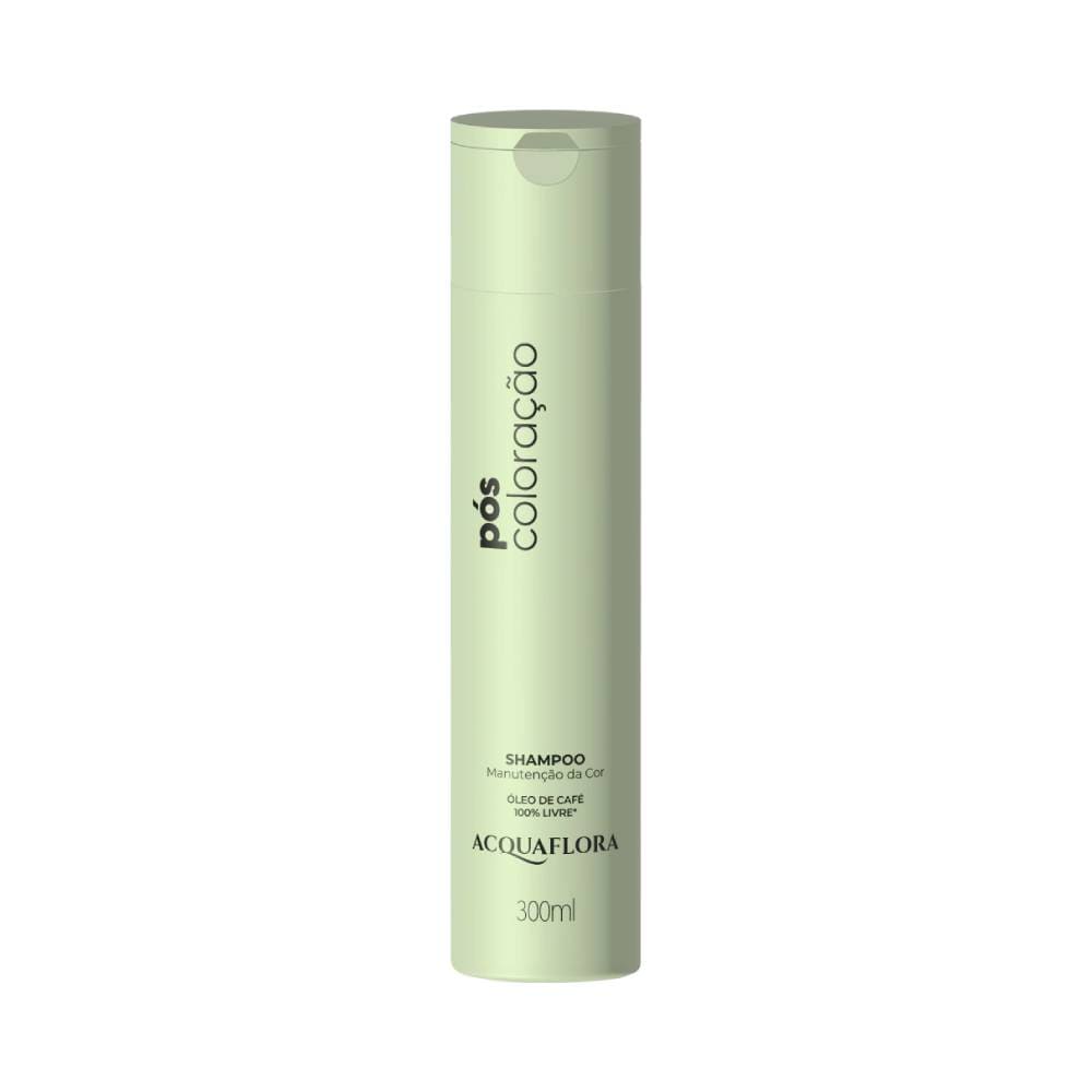 Frontal do frasco preto do Shampoo Acquaflora Pós-Coloração 300ml