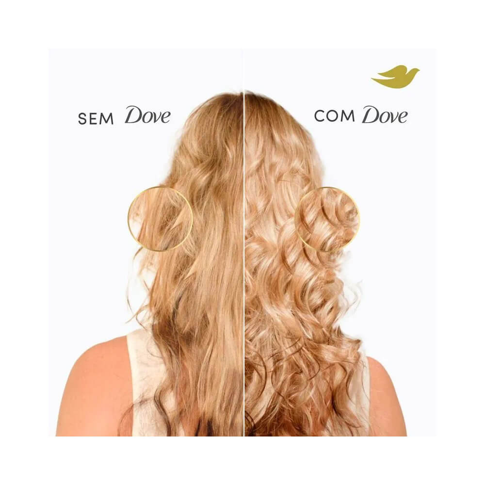 Comparação de cabelos antes e depois do uso do óleo sérum Dove Bond Intense Repair
