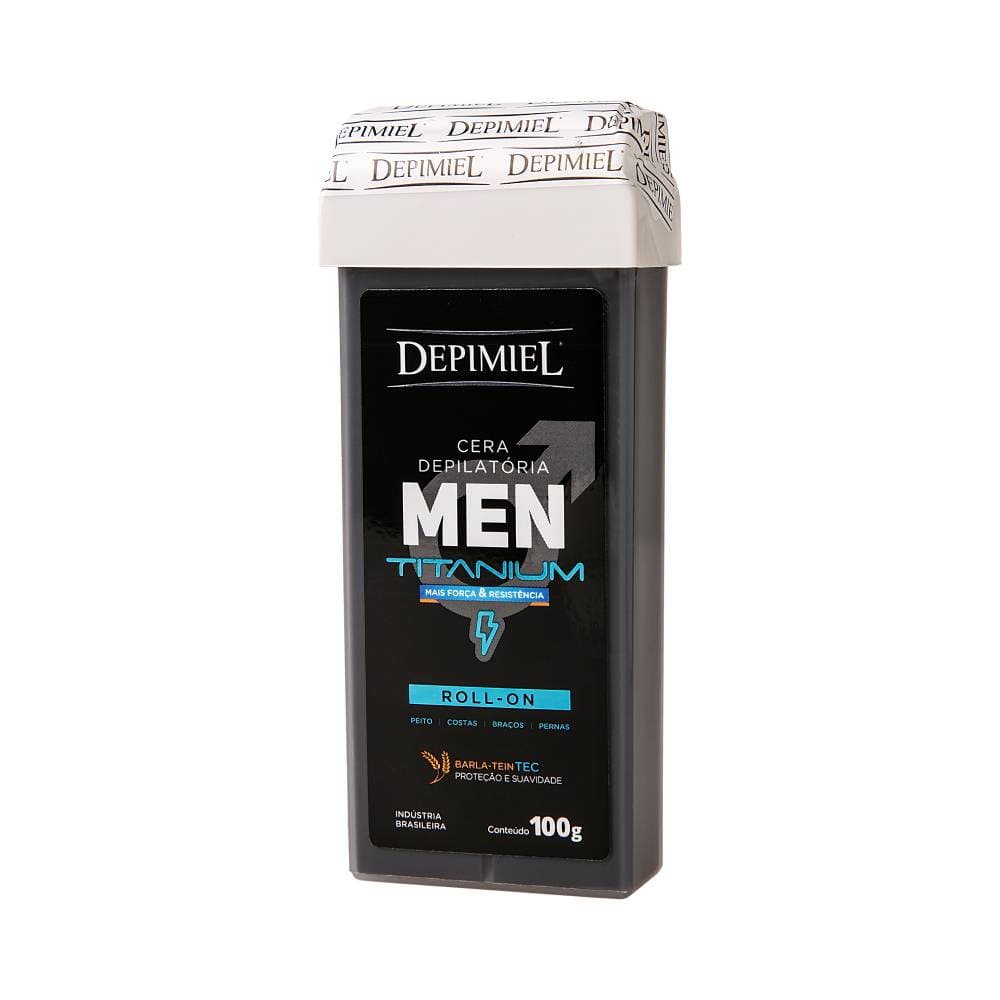Embalagem lateral da Cera Roll-On Depimiel Men Titanium 100g