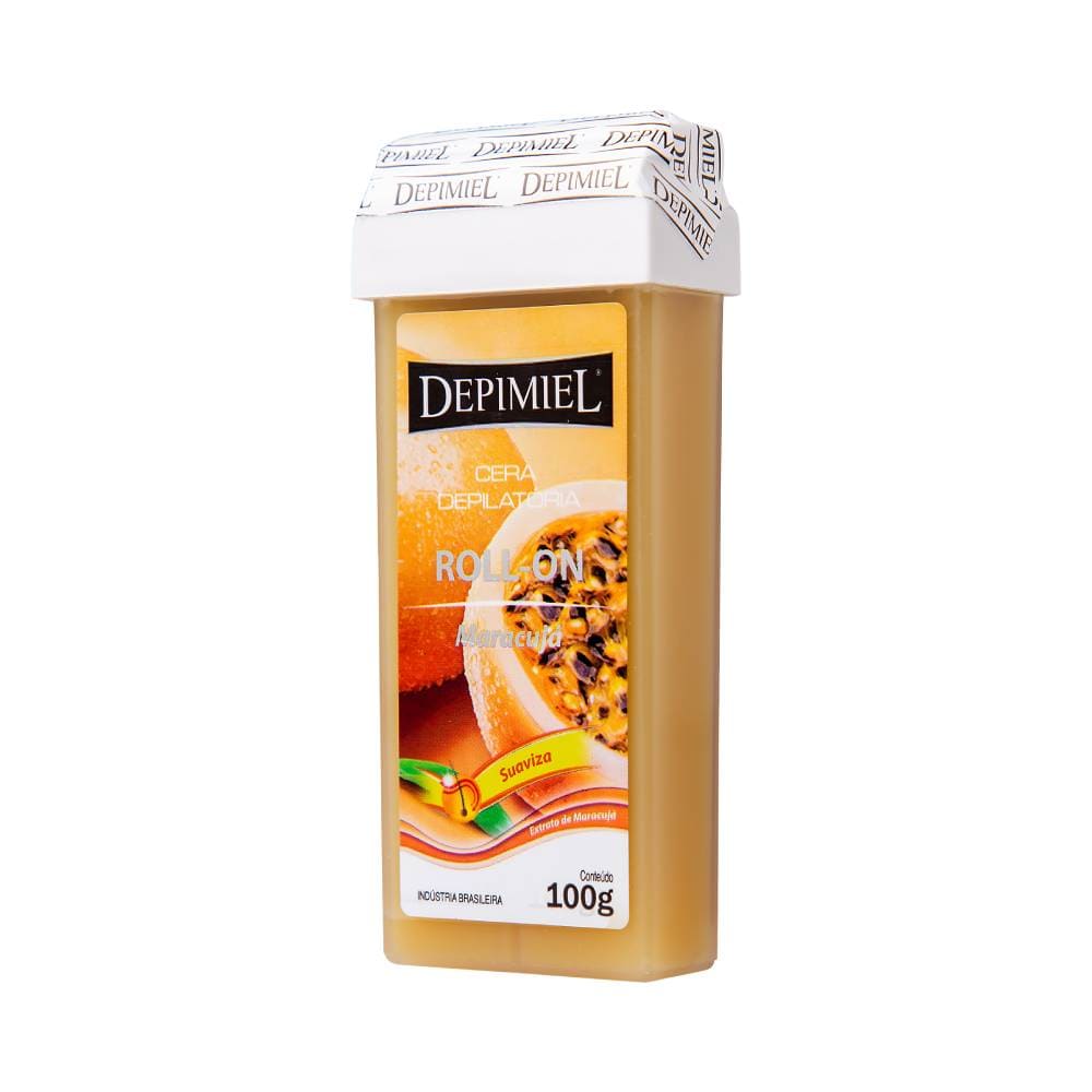 Lateral da embalagem Cera Roll-On Depimiel Maracujá 100g