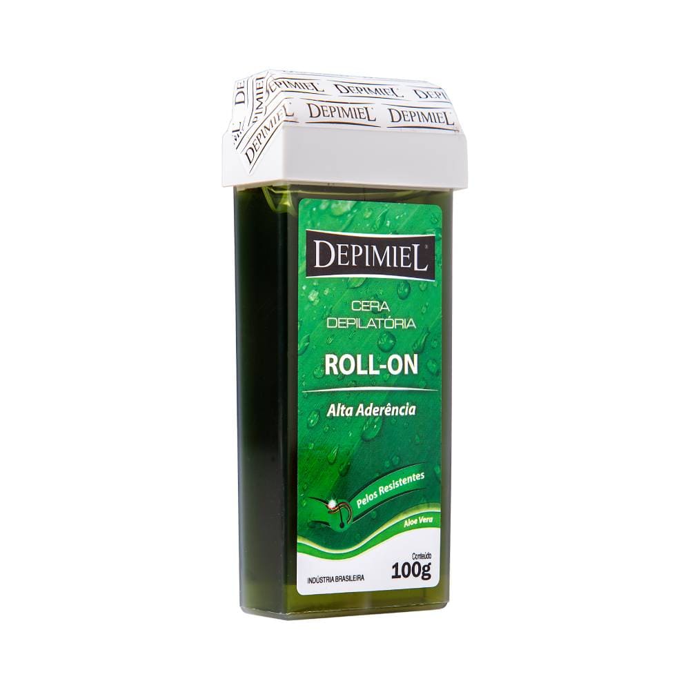 Imagem lateral da embalagem da Cera Depilatória Roll-On Depimiel Alta Aderência 100g