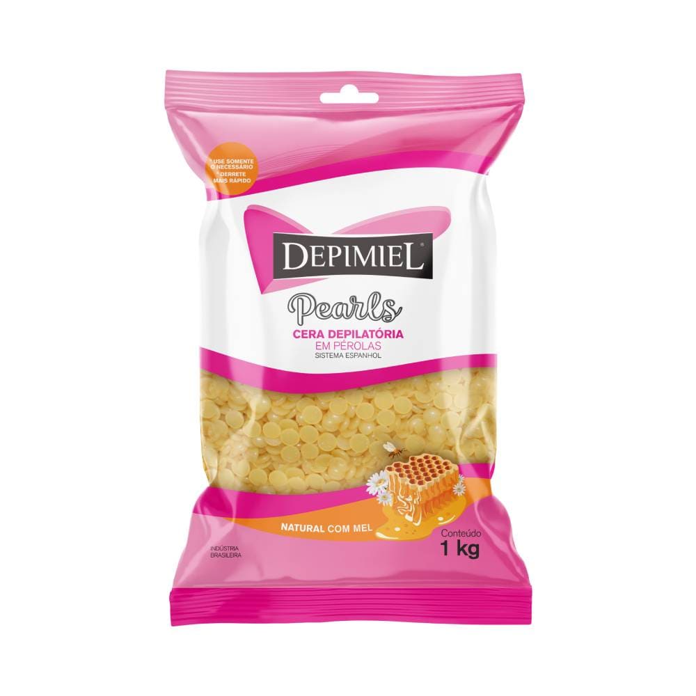 Embalagem frontal da Cera Depilatória Depimiel Granulada Mel 1Kg