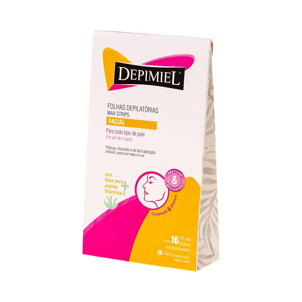 Embalagem lateral das Folhas Depilatórias Faciais Depimiel