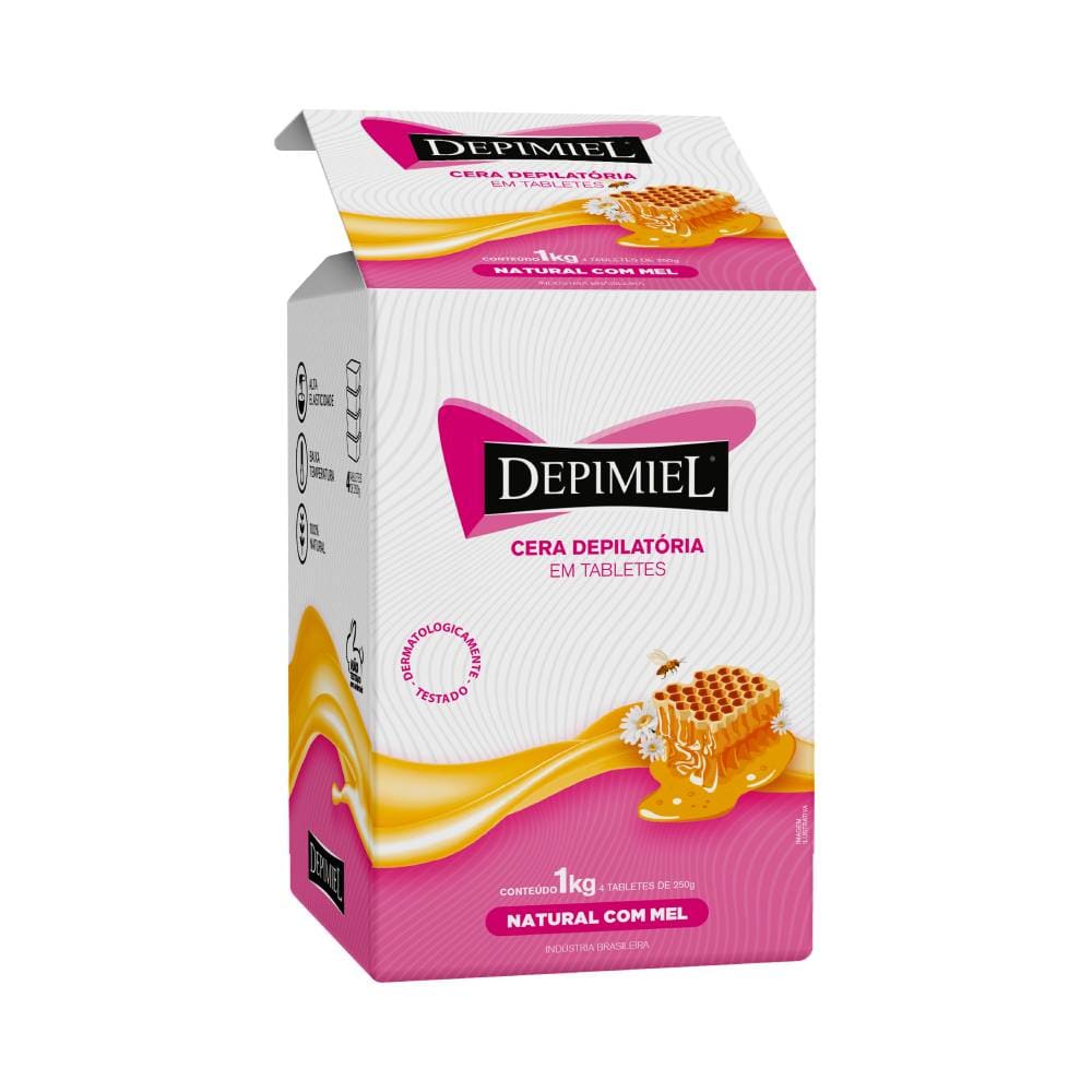 Embalagem da Cera Depilatória Depimiel Natural com 4 Tabletes 1kg