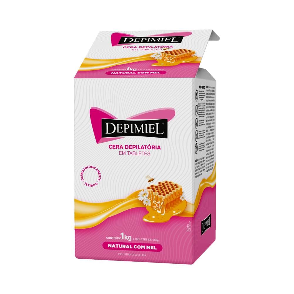 Outra visão da embalagem da Cera Depilatória Depimiel Natural com 4 Tabletes
