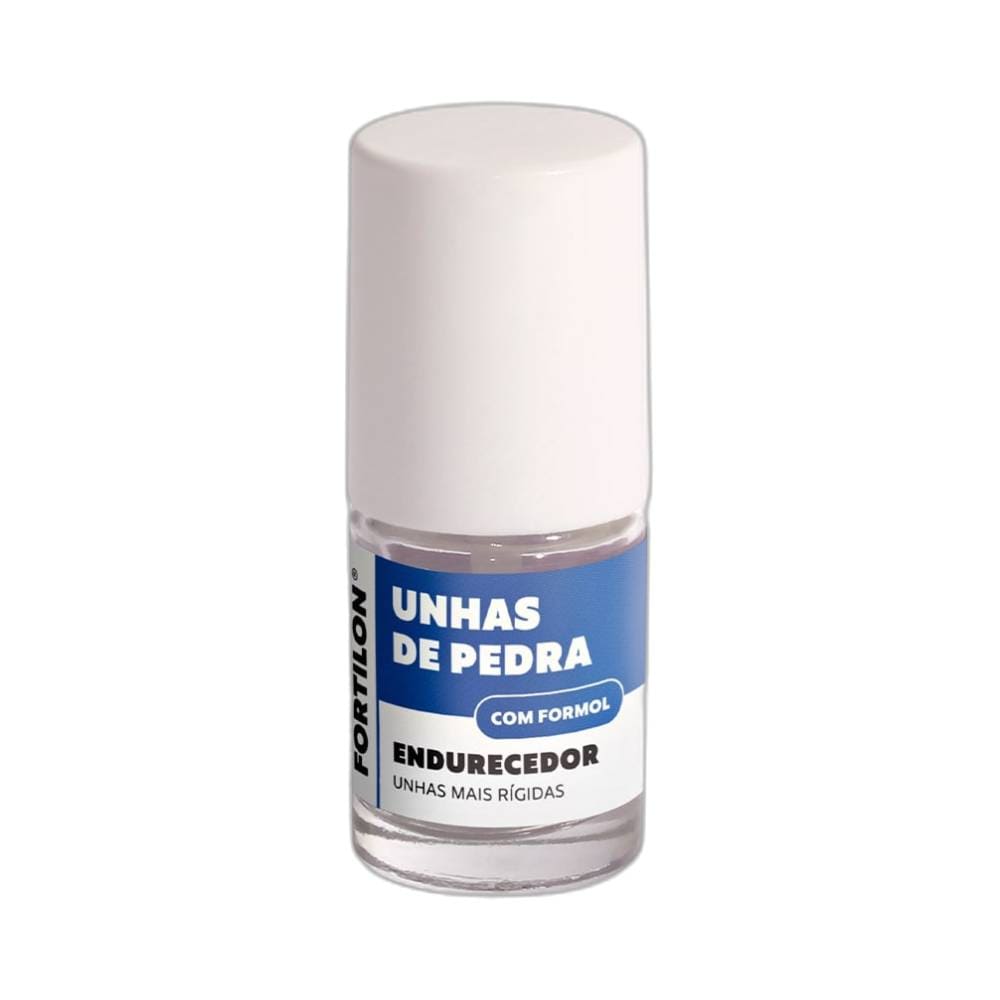 Frasco do Esmalte Fortilon Unhas de Pedra da Dailus 7ml com rótulo azul e tampa branca