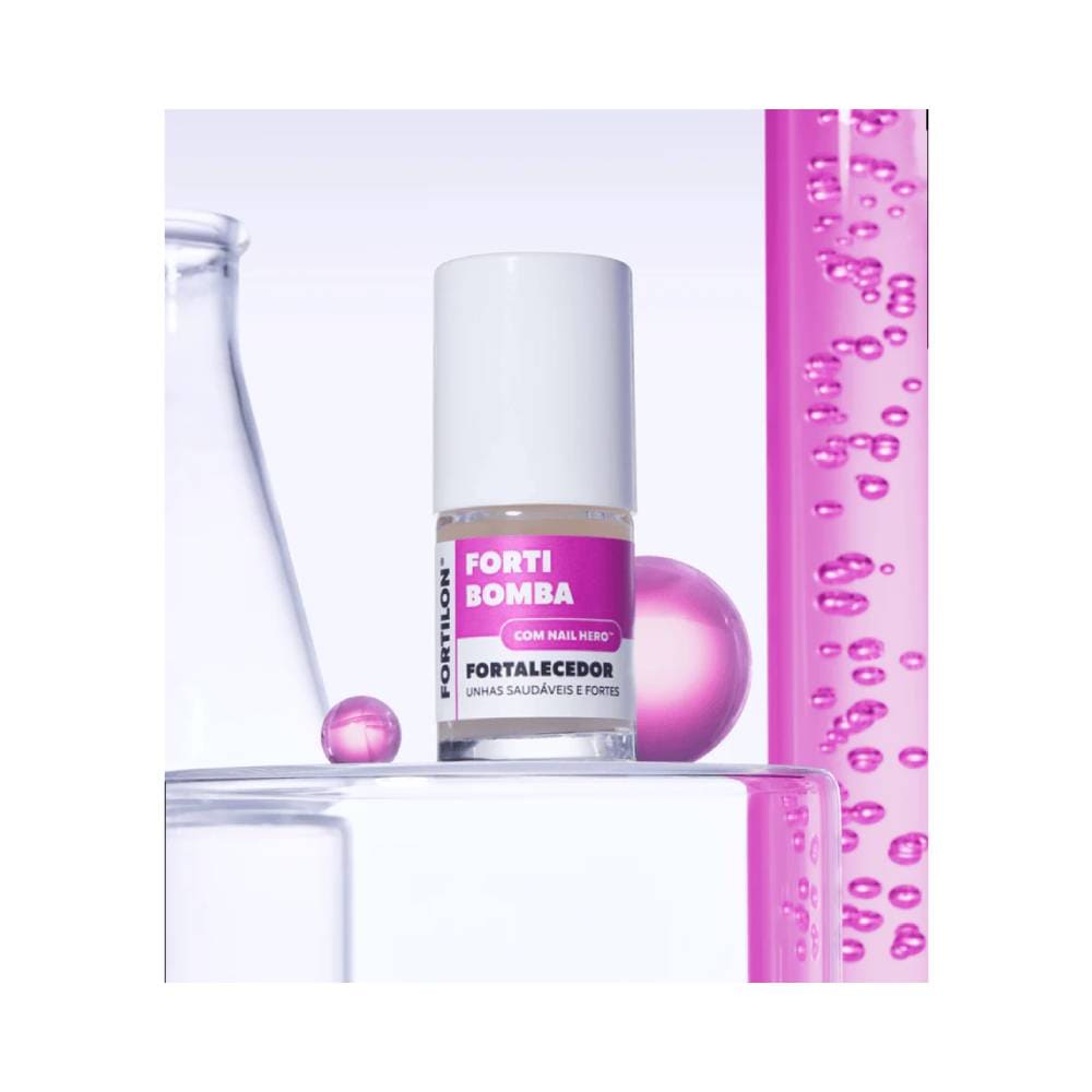 Frasco da Base Forti Bomba com elementos decorativos em rosa