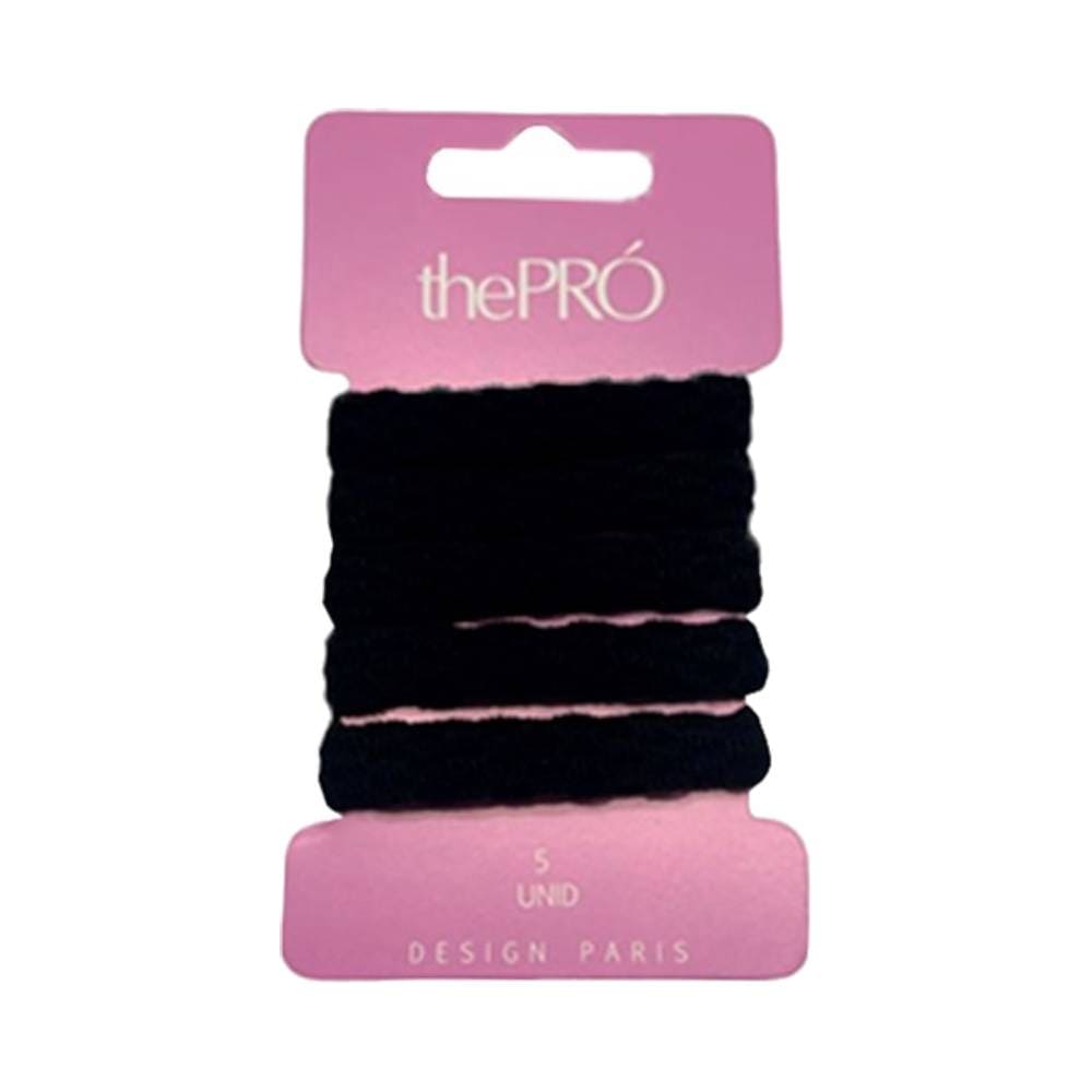 Elásticos de cabelo The Pro Black M em embalagem rosa com cinco unidades pretas