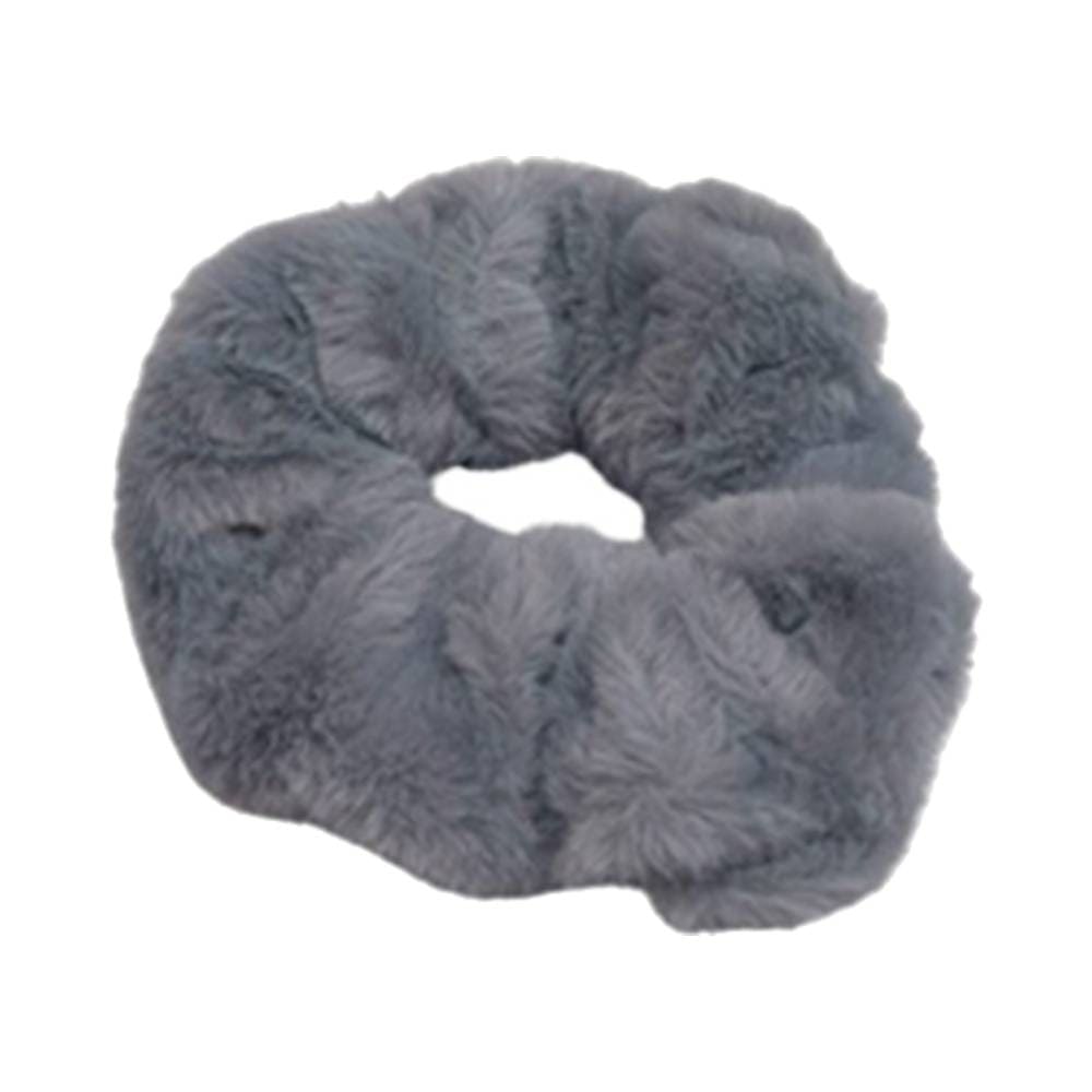 Laço de cabelo felpudo cinza claro com textura macia e volumosa, ideal para prender cabelos com conforto.