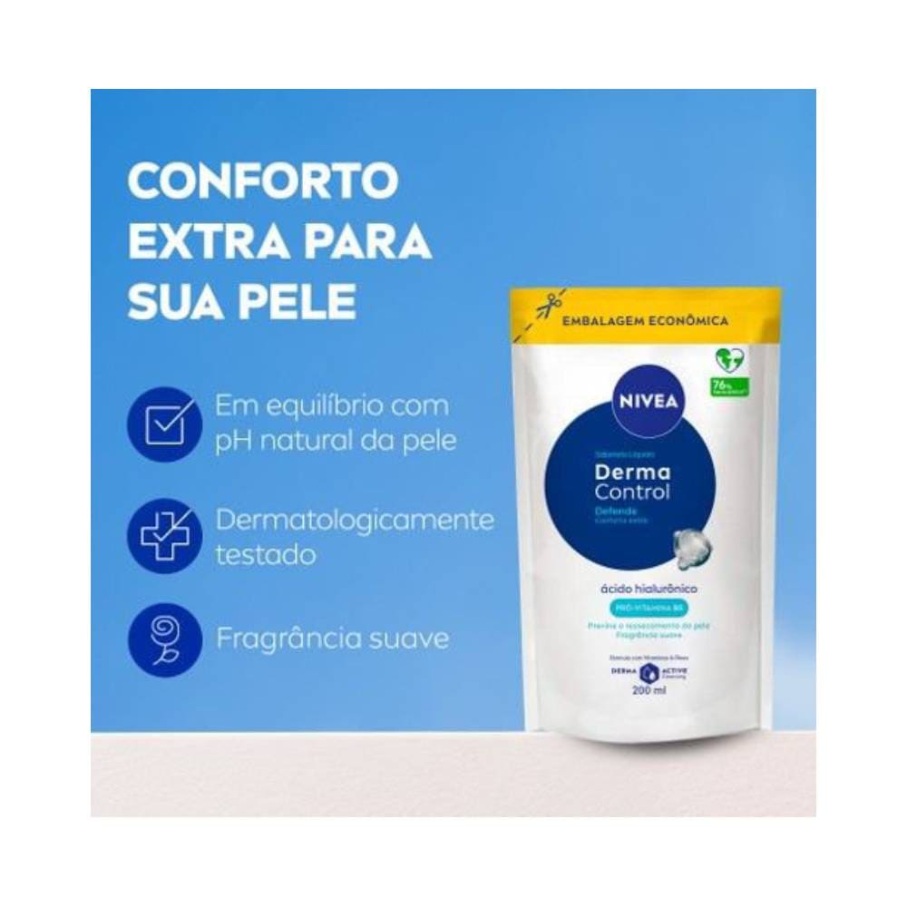 Detalhe da embalagem do Sabonete Líquido Nivea Derma Control Defende