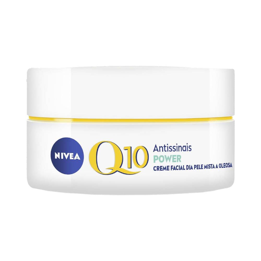 Frasco do Creme Facial Nivea Antissinais Q10 Power Dia para pele mista a oleosa com FPS 30