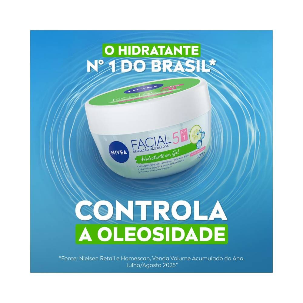 Hidratante facial em gel Nivea com destaque para controle de oleosidade e hidratação