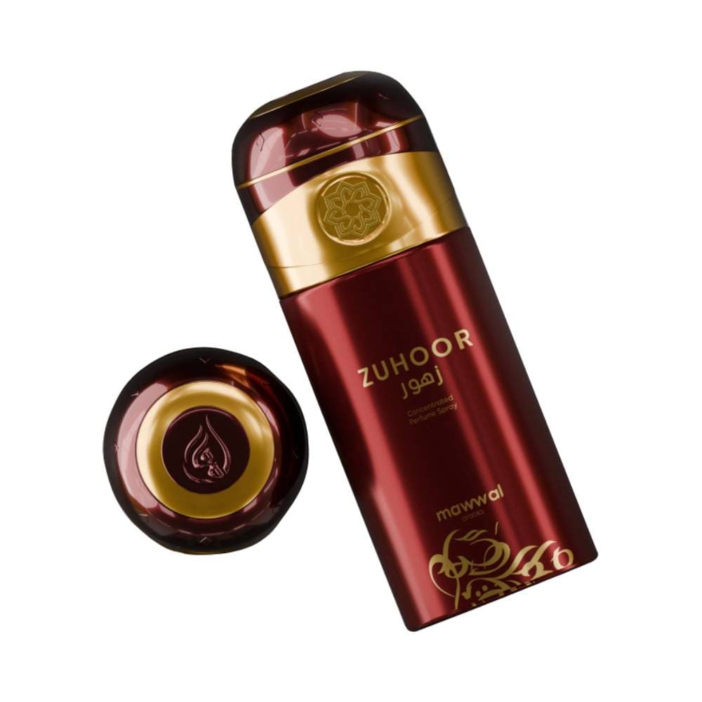Frasco de perfume Mawwal Energy Zuhoor Feminino 250ml com tampa removida ao lado