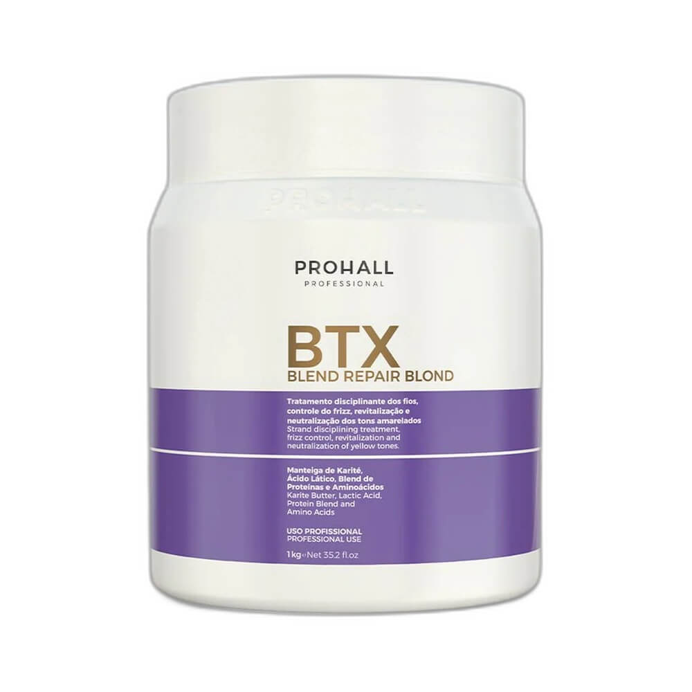 Botox capilar Prohall Blend Repair Blond 1kg embalagem branca e roxa