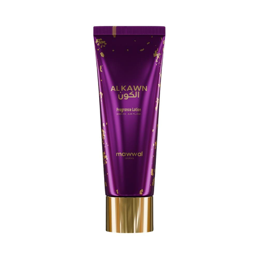 Hidratante Corporal Mawwal Universe Alkawn 200ml em embalagem roxa com detalhes dourados