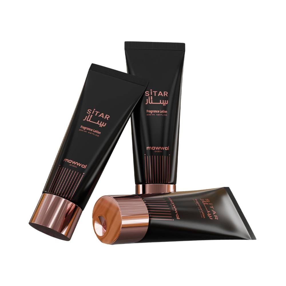 Três bisnagas do Hidratante Mawwal Symphony Sitar dispostas em fundo branco