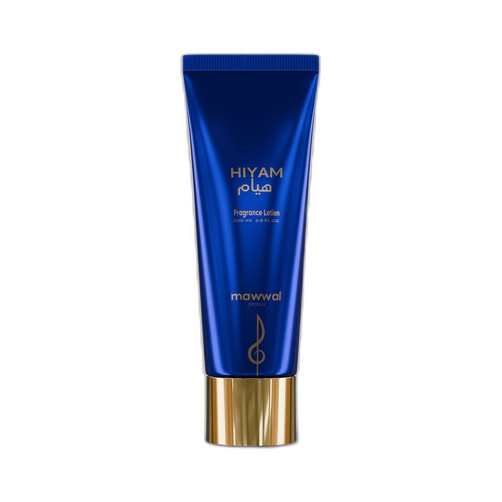 Hidratante Corporal Mawwal Poison Hiyam 200ml em embalagem bisnaga azul metálica com detalhes dourados
