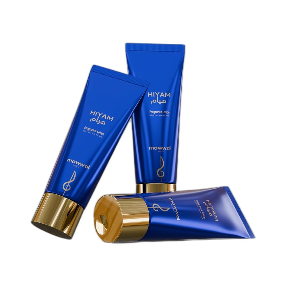 Três bisnagas do Hidratante Corporal Mawwal Poison Hiyam 200ml em diferentes posições