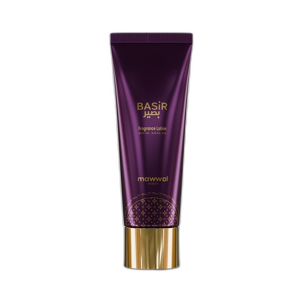 Hidratante Corporal Mawwal Fantasy Basir 200ml em embalagem roxa escura com detalhes dourados