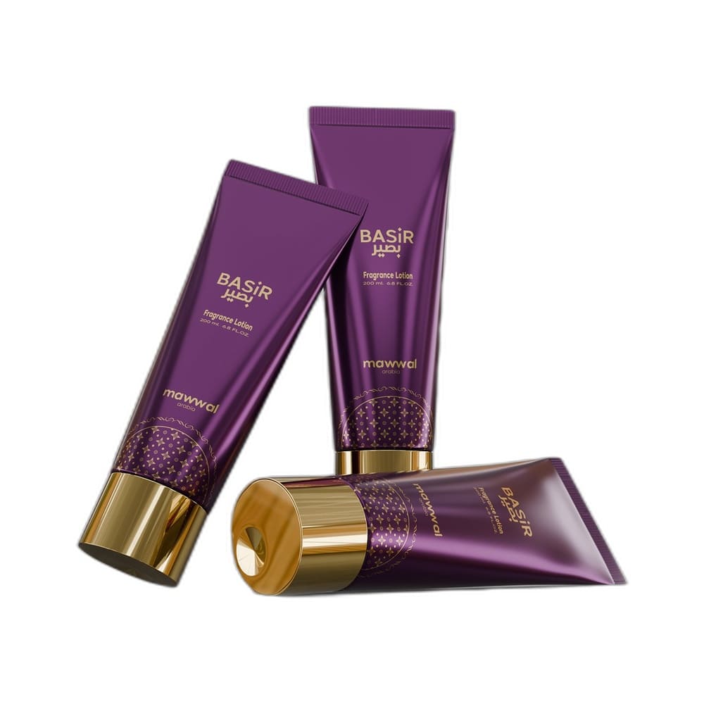 Três tubos do Hidratante Corporal Mawwal Fantasy Basir 200ml em diferentes posições