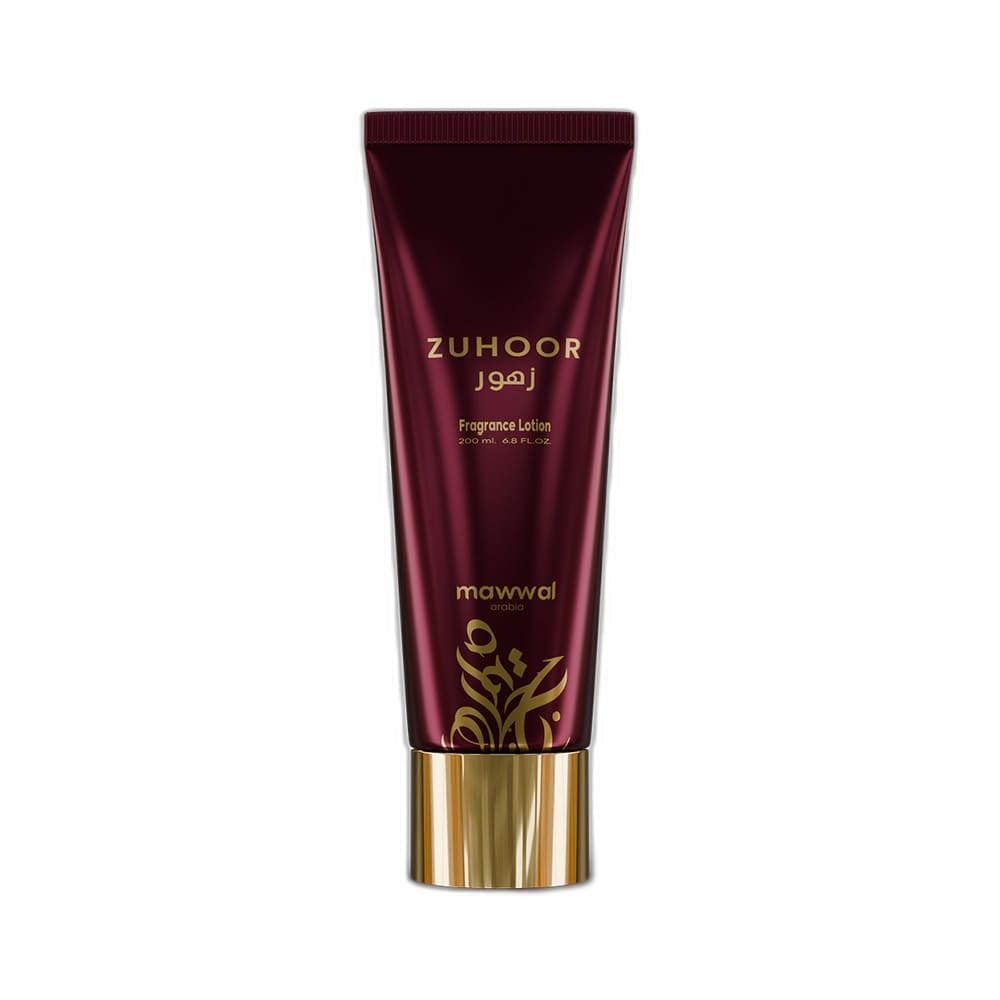 Hidratante Corporal Mawwal Energy Zuhoor 200ml em bisnaga vinho com detalhes dourados e tampa dourada