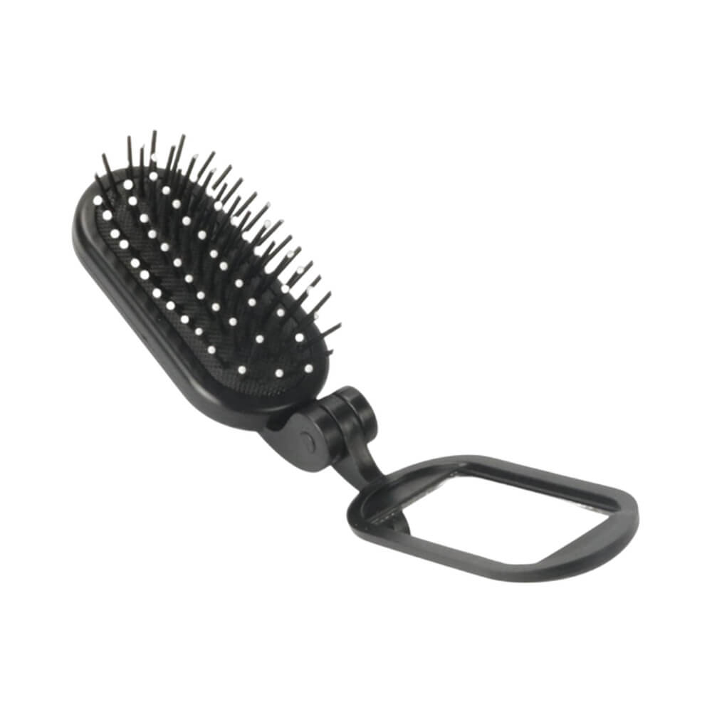 Escova Marilú Dobrável com Espelho 4211 preta com cerdas e base almofadada