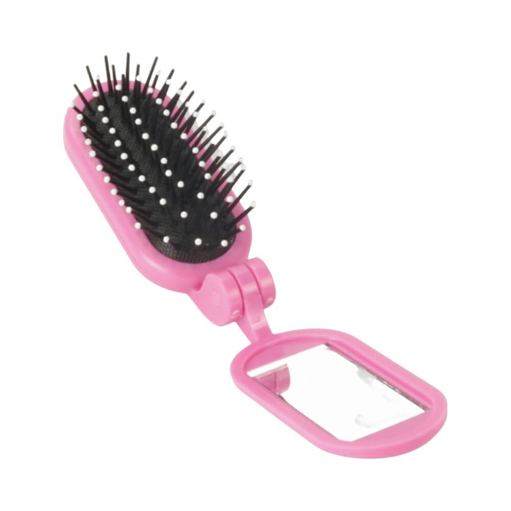 Escova Marilú Dobrável com Espelho 4211 rosa com cerdas e base almofadada