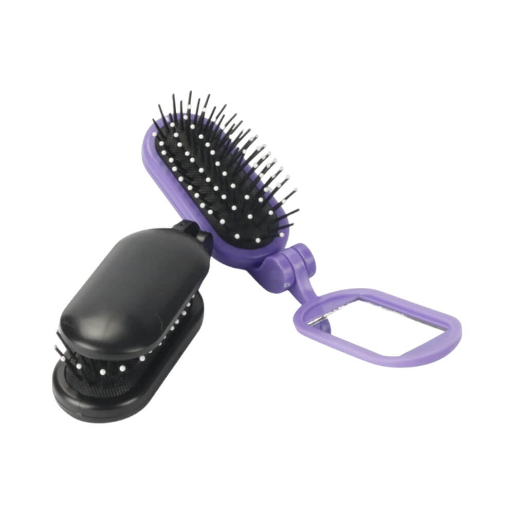 Escova Marilú Dobrável com Espelho 4211 roxa mostrando espelho aberto