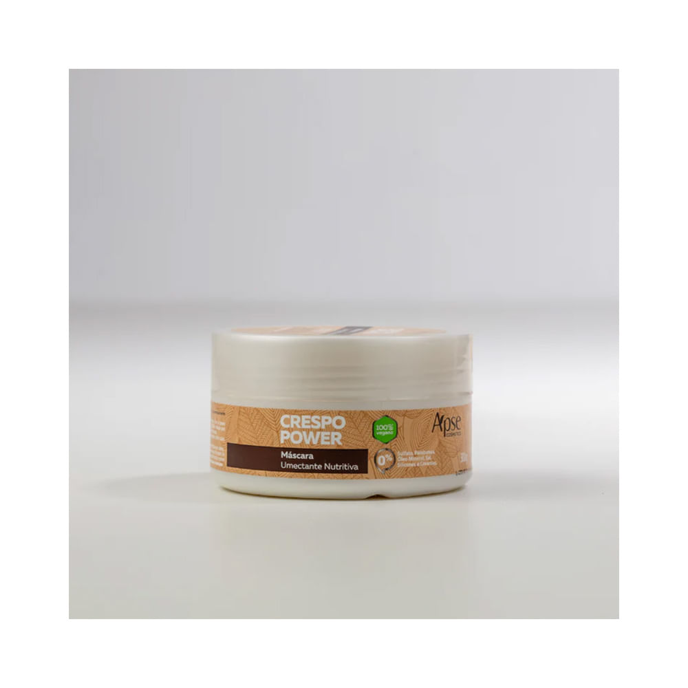 Máscara Capilar Apice Crespo Power Umectante Nutritiva em pote branco com rótulo bege e detalhes marrons