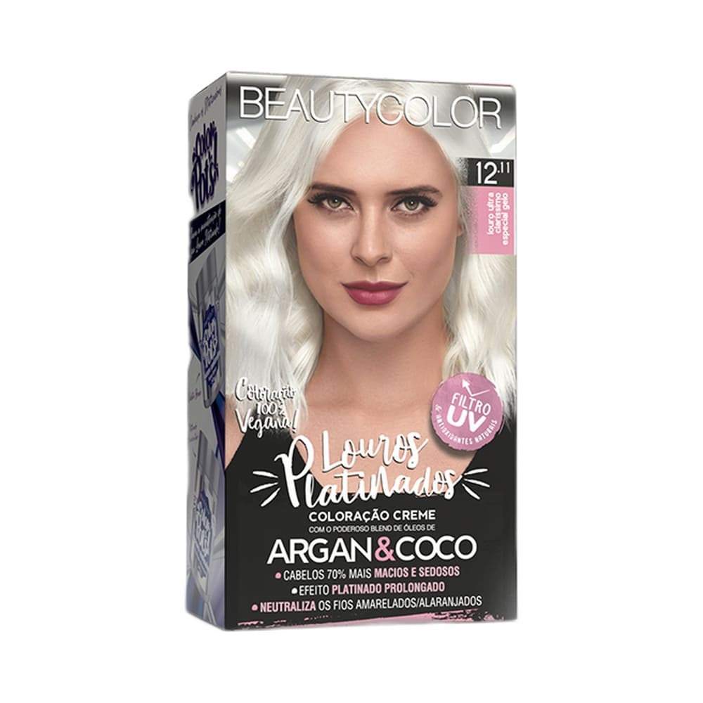 Detalhe da embalagem da coloração Beauty Color com destaque para os ingredientes nutritivos