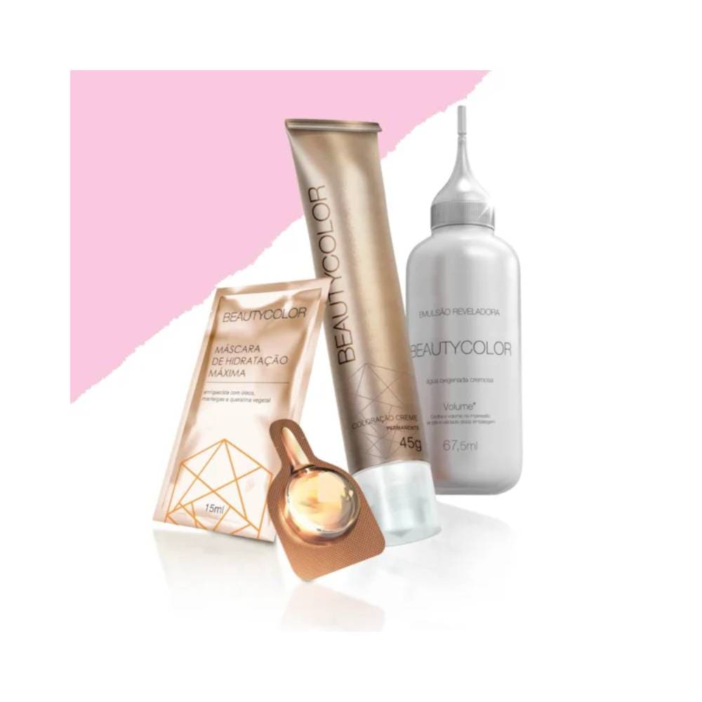 Produtos Beauty Color Cores Reais com embalagem rosa e creme para coloração