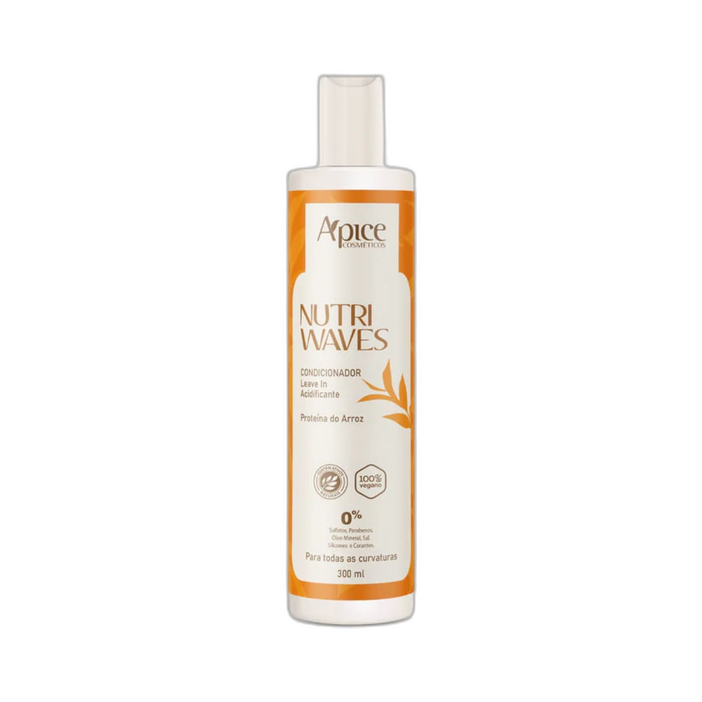 Frontal da embalagem do Condicionador Apice Nutri Waves Acidificante e Leave-In 300ml