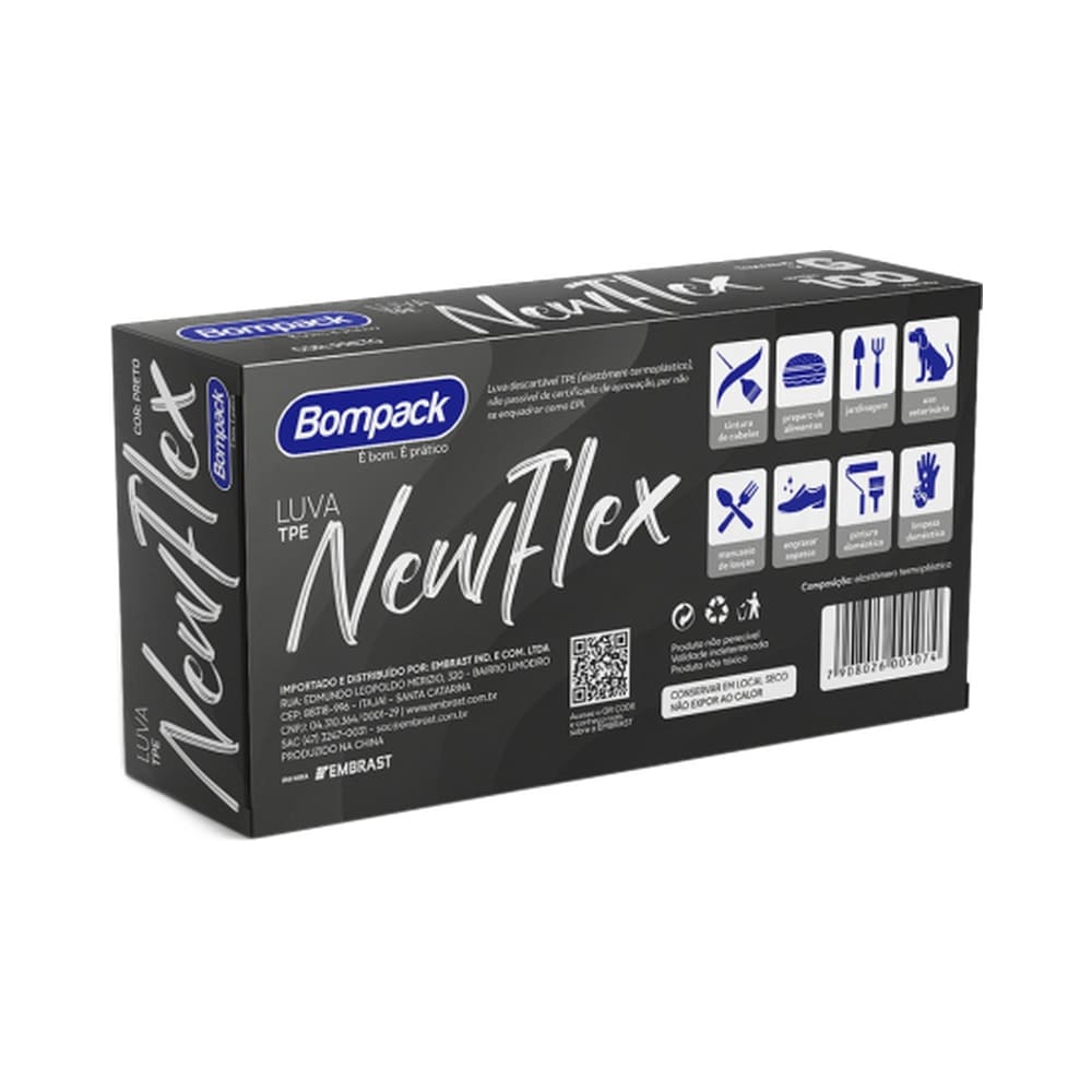 Parte traseira da embalagem da Luva Bompack Vinilflex preta 100 unidades tamanho G
