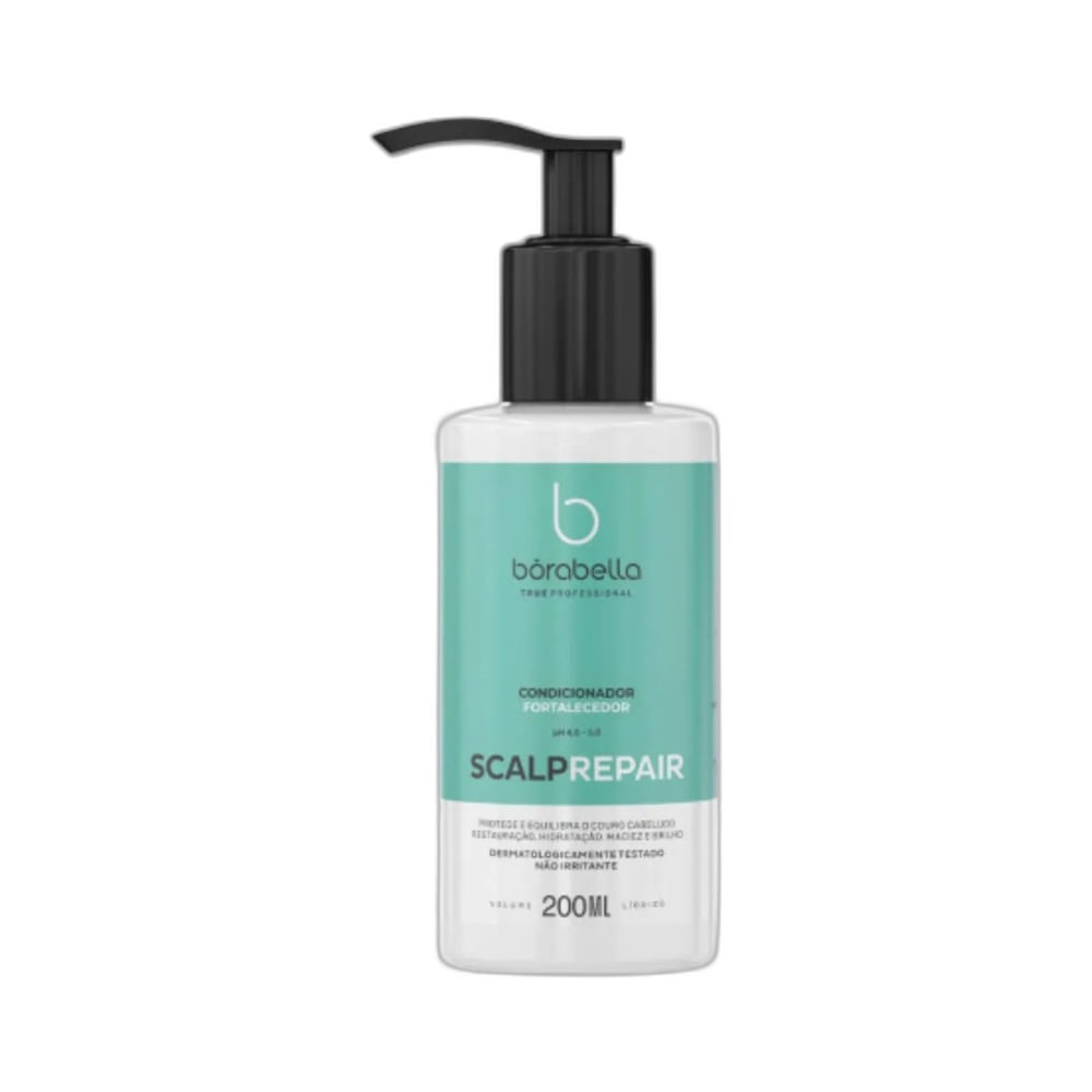 Condicionador Borabella Scalp Repair 200ml em frasco branco com rótulo verde água e pump preto